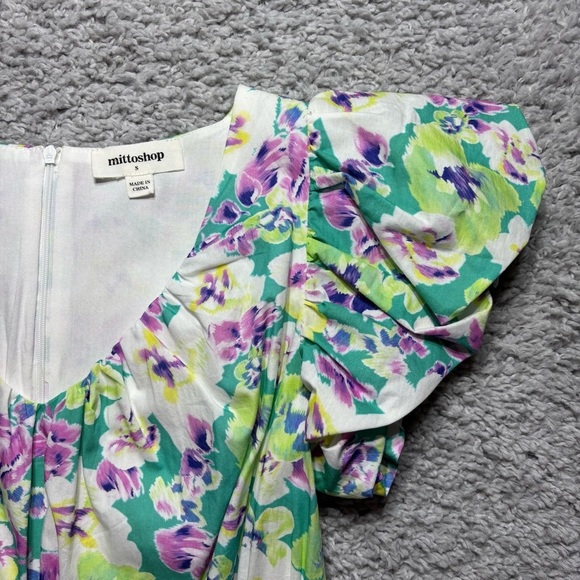 Mittoshop Dress Womens Small Mini Floral Cap Sleeve Ruffles Lined Vneck Flowy - Picture 3 of 6